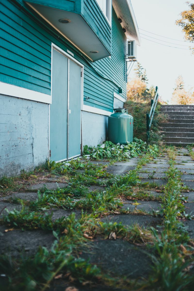 Onverzorgde omgeving aan een gebouw